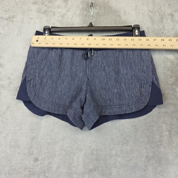 Athleta Shorts Womens 6 Blue White Striped Linen Drawstring Pockets Pull On - Picture 2 of 10